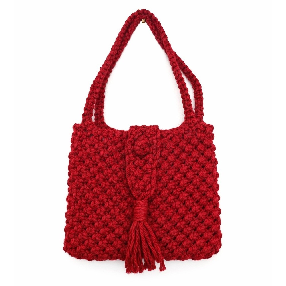 Handmade Red Crochet Shoulder Purse Bag Boho Granola Grannycore Bohemian Grandma